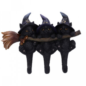 3 Kätzchen mit Hexenhut als Schlüsselbrett für Hexen Fans