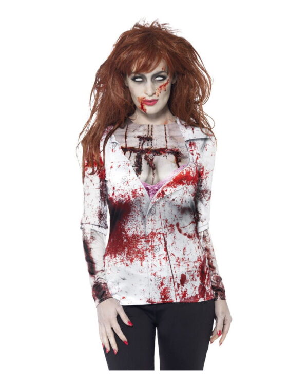 Blutiges Zombie Lady Longshirt für weibliche Horrofans M