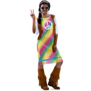 Fyasa Hippie-Kostüm Mrs. Rainbow Peace für Damen