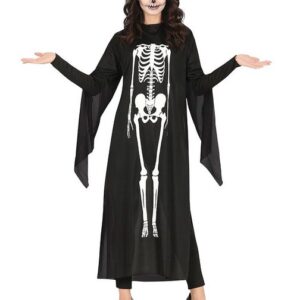 Karneval-Klamotten Kostüm Skelett Tunika Damen Einheitsgröße, Horror Damenkostüm Halloween Karneval