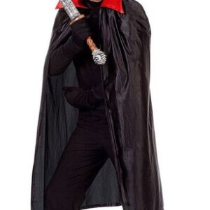 Karneval-Klamotten Vampir-Kostüm Umhang Herren schwarz mit rotem Kragen, Dracula Umhang Erwachsene Kostüm Halloween Karneval