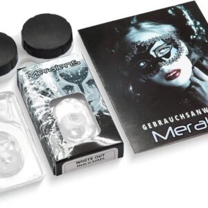 MeralenS Motivlinsen 'White Out' Weiße Zombie-Kontaktlinsen + Gratisbehälter - Halloween