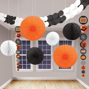 Schaurige Girlanden und Waben Halloween Raumdeko-Set 9-teilig bunt 20-360cm