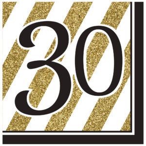 Geburtstagsservietten 30 Jahre Jubiläumsservietten 16 Stück gold-schwarz-weiss 33x33cm