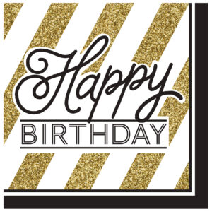 Geburtstagsservietten Happy Birthday 16 Stück gold-schwarz-weiss 33x33cm
