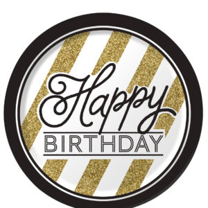 Geburtstagsteller Partyteller Happy Birthday 8 Stück schwarz-gold-weiss 23cm