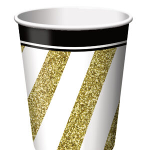 Party-Becher für Geburtstage und Jubiläen 8 Stück weiss-gold-schwarz 266ml