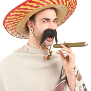 Mexikanischer Stroh-Hut Sombrero beige-rot