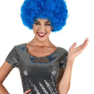 Afro Locken-Perücke Faschingzubehör blau