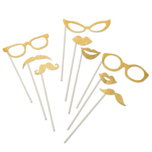 Fotoaccessoire-Set Brillen Mund und Bärte 9-teilig gold glitzer