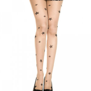 Beige Strumpfhose mit schwarzen Sternen