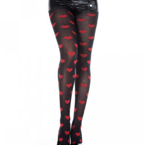 Schwarze Strumpfhose mit roten Herzen