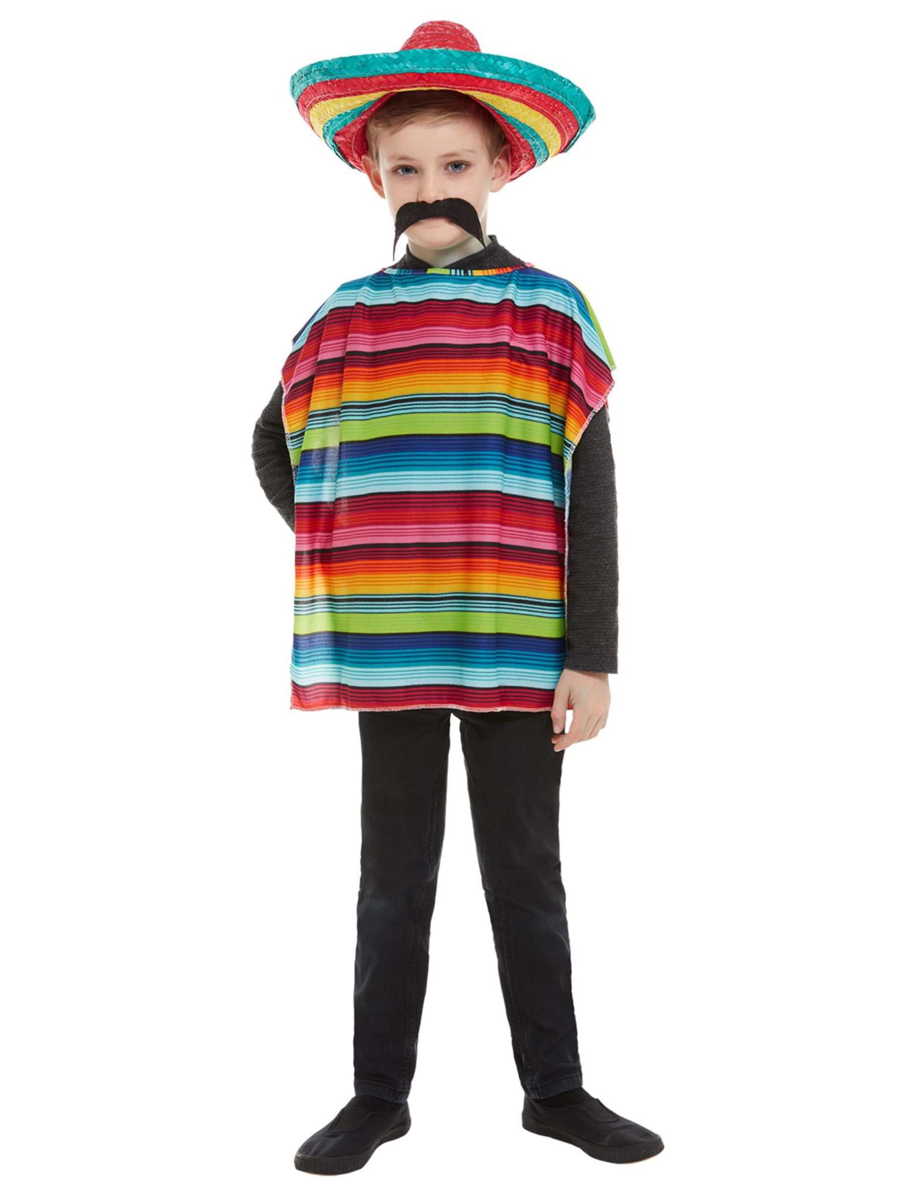 Poncho und Sombrero für Kinder bunt