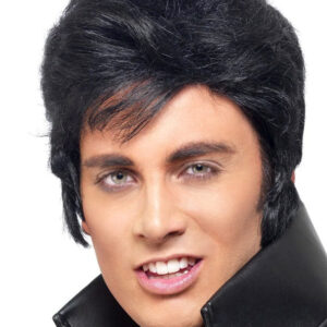 Elvis Perücke mit Koteletten Lizenzware schwarz