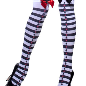 Overknees-Strümpfe Poker mit Schleifen gestreift rot-schwarz-weiss