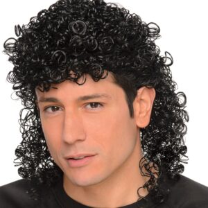 80er Vokuhila Herren Lockenperücke schwarz