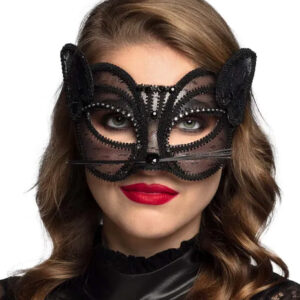 Katzen Maske Halbmaske für Damen schwarz