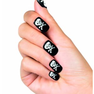 Aufklebbare Fingernägel künstlich Totenkopf für Damen schwarz-weiss