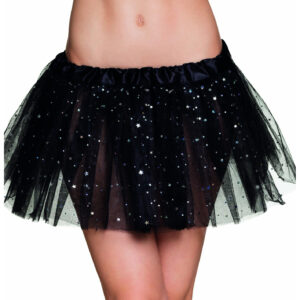 Süßer Tüllrock Fee Tutu mit Sternchen für Damen schwarz-silber