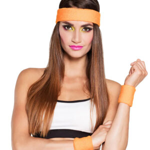 Sport-Set Schweißbänder 80er Jahre Strinband und Armbänder 3-teilig orange