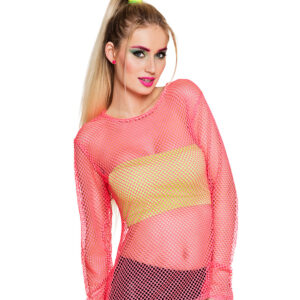 80er Jahre Netzoberteil Langarm pink