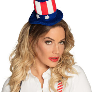 Mini Amerika Hut USA mit Haarreif für Erwachsene blau-weiss-rot