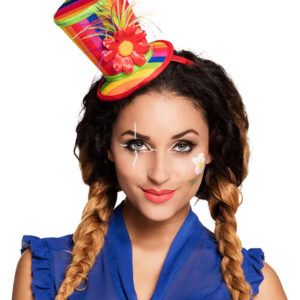 Mini Zylinder Haarreif Clown mit Blume für Erwachsene bunt