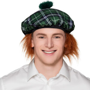 Schotte Barett-Mütze mit Haaren für Erwachsene grün-orange