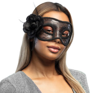 Spitzen-Maske mit Rose schwarz 22cm