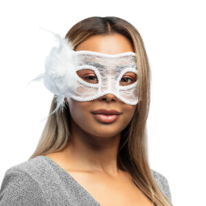 Venezianische Augenmaske Spitze mit Rose weiss