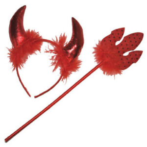 Teufelsset Teufelinnen-Accessoires Hörner und Teufelsgabel 2-teilig rot