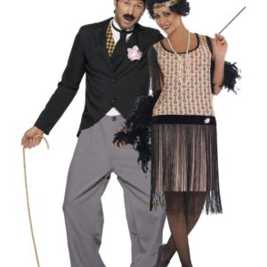 20er Jahre Paarkostüm für Mann und Frau schwarz-beige-grau