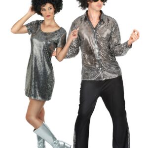Disco Gruppenkostüm-Set für Paare silber-schwarz