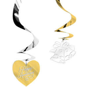 Hochzeitstag Jahrestag Happy Anniversary Hängedeko 5 Stück gold-silber 60cm