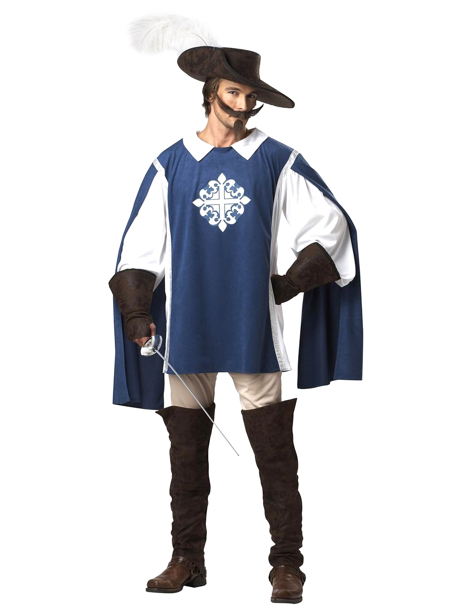 Mittelalter Musketeer Kostüm blau-weiss-braun