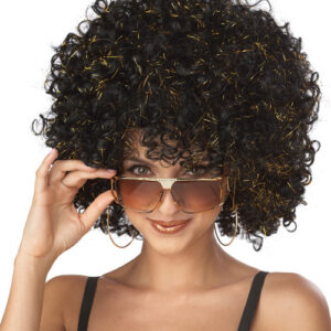 Disco Minipli Perücke schwarz-gold