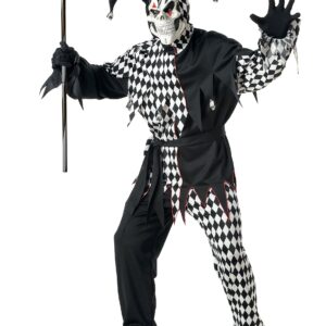 Böser Clown-Kostüm für Herren Harlekin Halloween-Kostüm schwarz-weiss