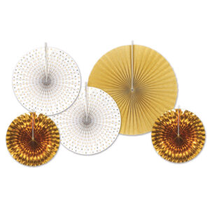 Papier-Rosetten Silvester-Deko weiss-gold