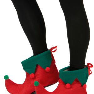 Elfen Schuhüberzieher mit Bommeln Kostüm-Accessoire rot-grün