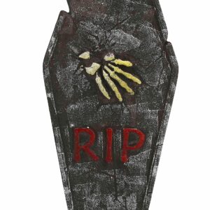 Halloween-Grabstein RIP mit Knochenhand grau-gelb-rot 59x35cm