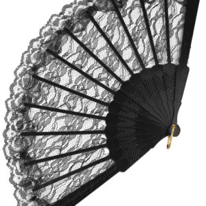 Spitzen-Fächer Rüschen schwarz 24cm