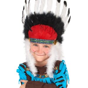 Indianer Häuptling Kopfschmuck Federschmuck für Kinder weiss-schwarz-rot