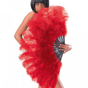 Burlesque Fächer mit roten Federn XXL