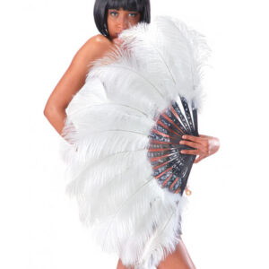 Weißer Burlesque Federfächer XXL 50cm
