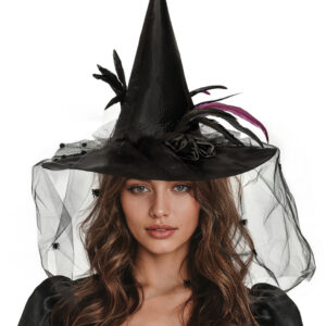 Edler Hexenhut Schwarz mit Federn
