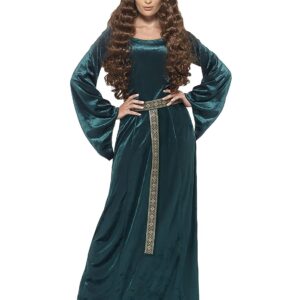edle Mittelalter Hofdame Damenkostüm Drachenmutter Samtoptik grün-gold