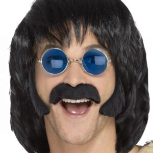 Hippie-Set aus schwarzem Schnurrbart und Koteletten