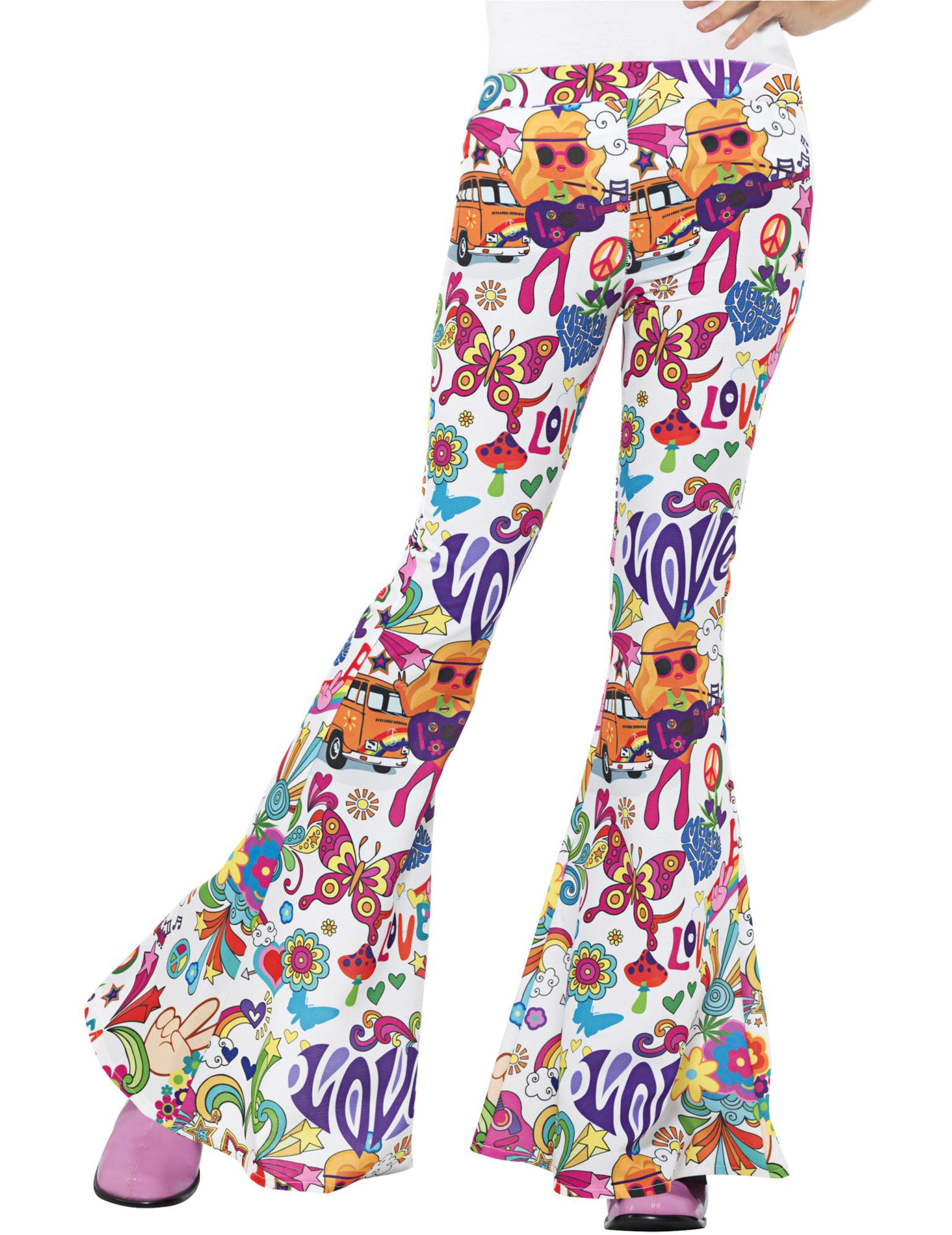 Auffällige Hippie-Schlaghose 60er-Hose weiss-bunt