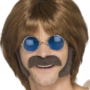 Hippie-Set aus braunem Schnurrbart und Koteletten