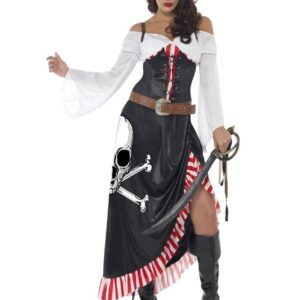 Totenkopfpiratin-Damenkostüm Seeräuberin schwarz-weiss